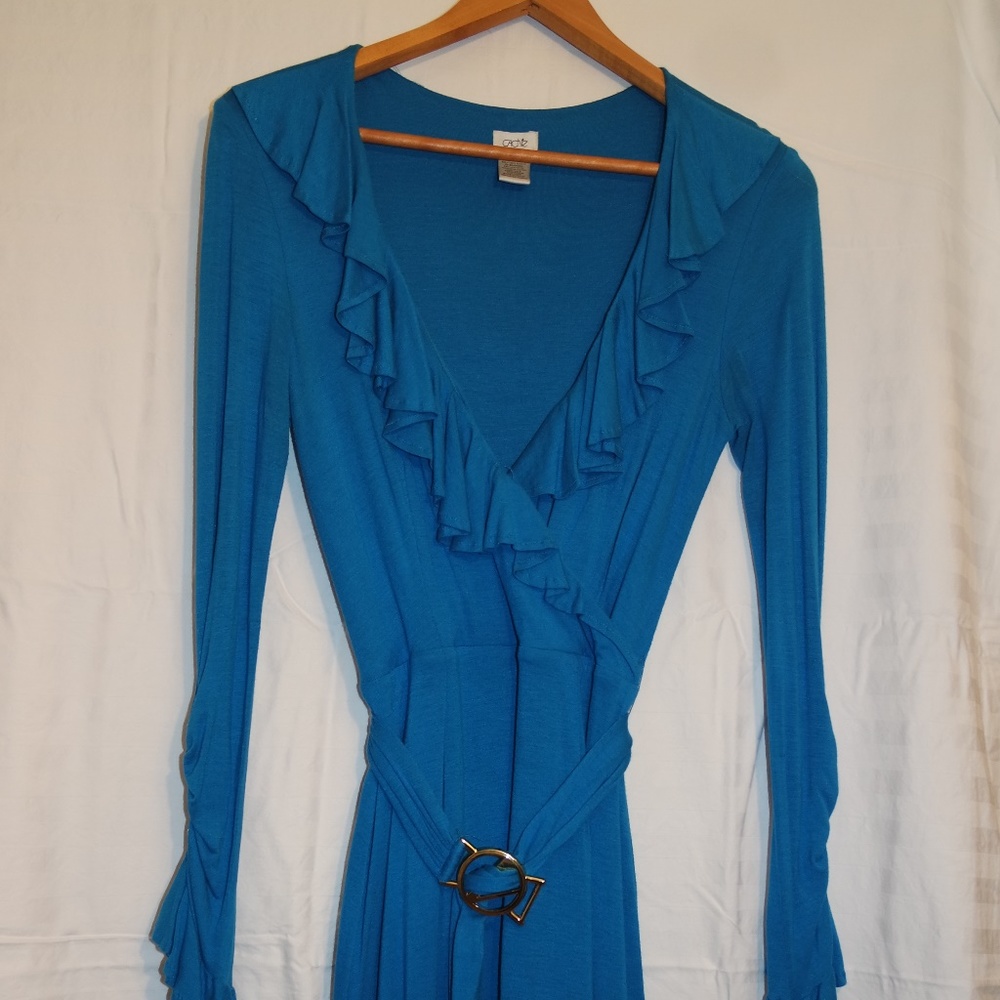 Cache Sexy Turquoise Ruffle Dress Women's Size 4